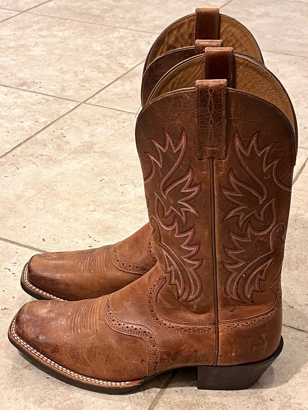 ARIAT BRANDER BROWN LEATHER PERFORMANCE WESTERN BOOT SQUARE TOE 10D EUC $225 WOW